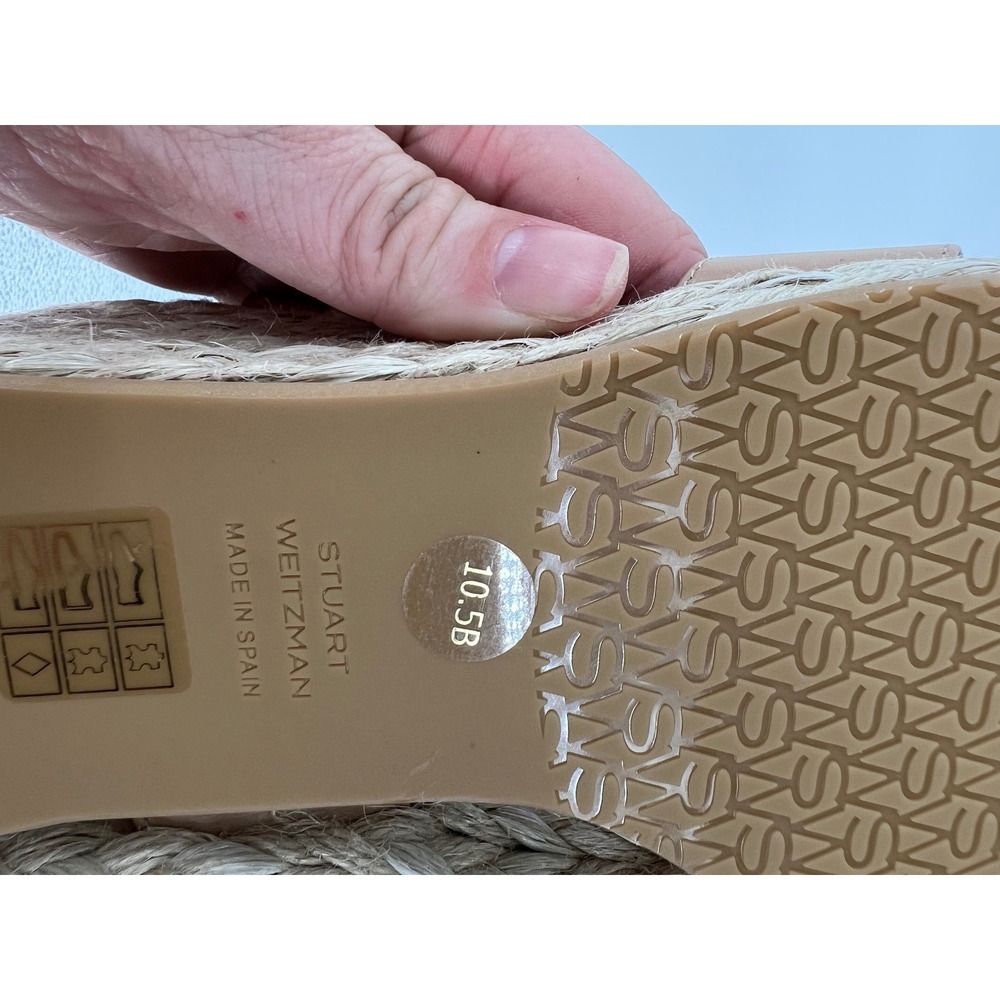 Stuart Weitzman Tan Leather Espadrille Wedge Sandals Size 10.5 Made in Spain NWT - Picture 7 of 9